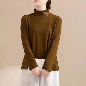 Babakud Women Vintage Embroidered Long-Sleeve Cotton T-Shirt