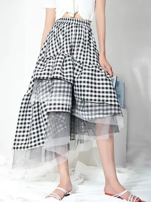 BAMBE Plaid Asymmetrical Skirt