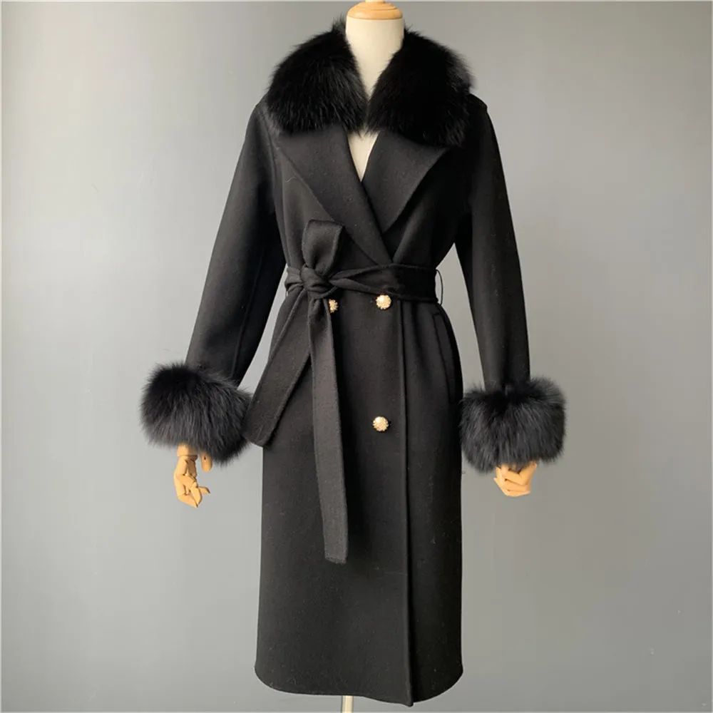 Beautiful Cashmere blend jacket with Fox fur trim/cuffs