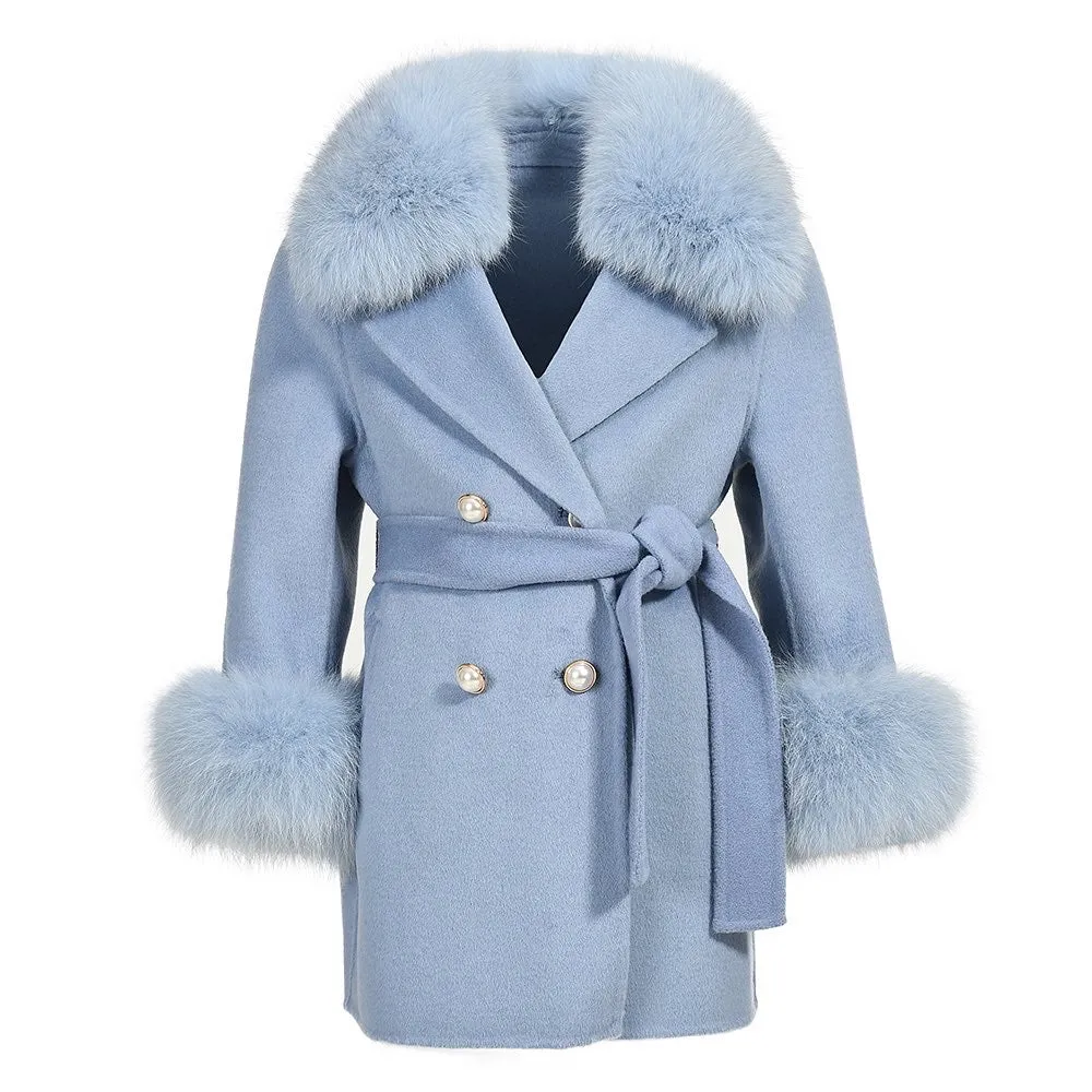 Beautiful Cashmere blend jacket with Fox fur trim/cuffs