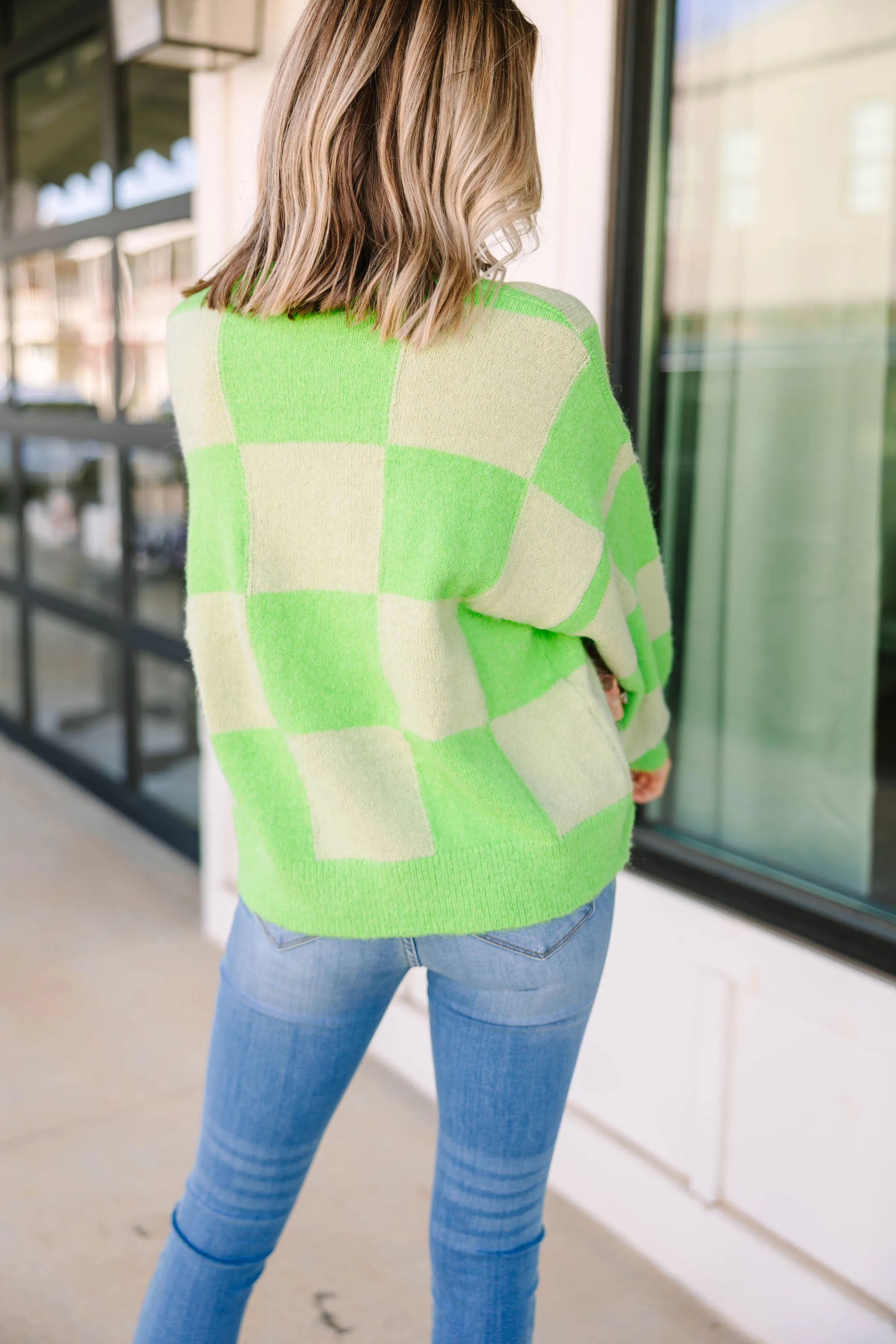 Better Together Lime Green Checkered Sweater
