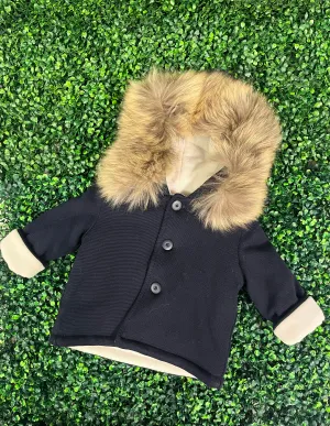 Bimbalò Made in Italy Puff Knit Reversible Fur Trim Sweater Coat