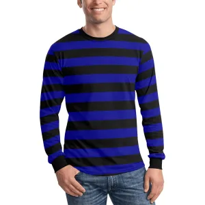 Black and Blue Men Long Sleeve Striped TShirt, Graphic Vintage Retro Broad Stripes Crewneck Unisex Women Designer Male Guys Tee Shirt