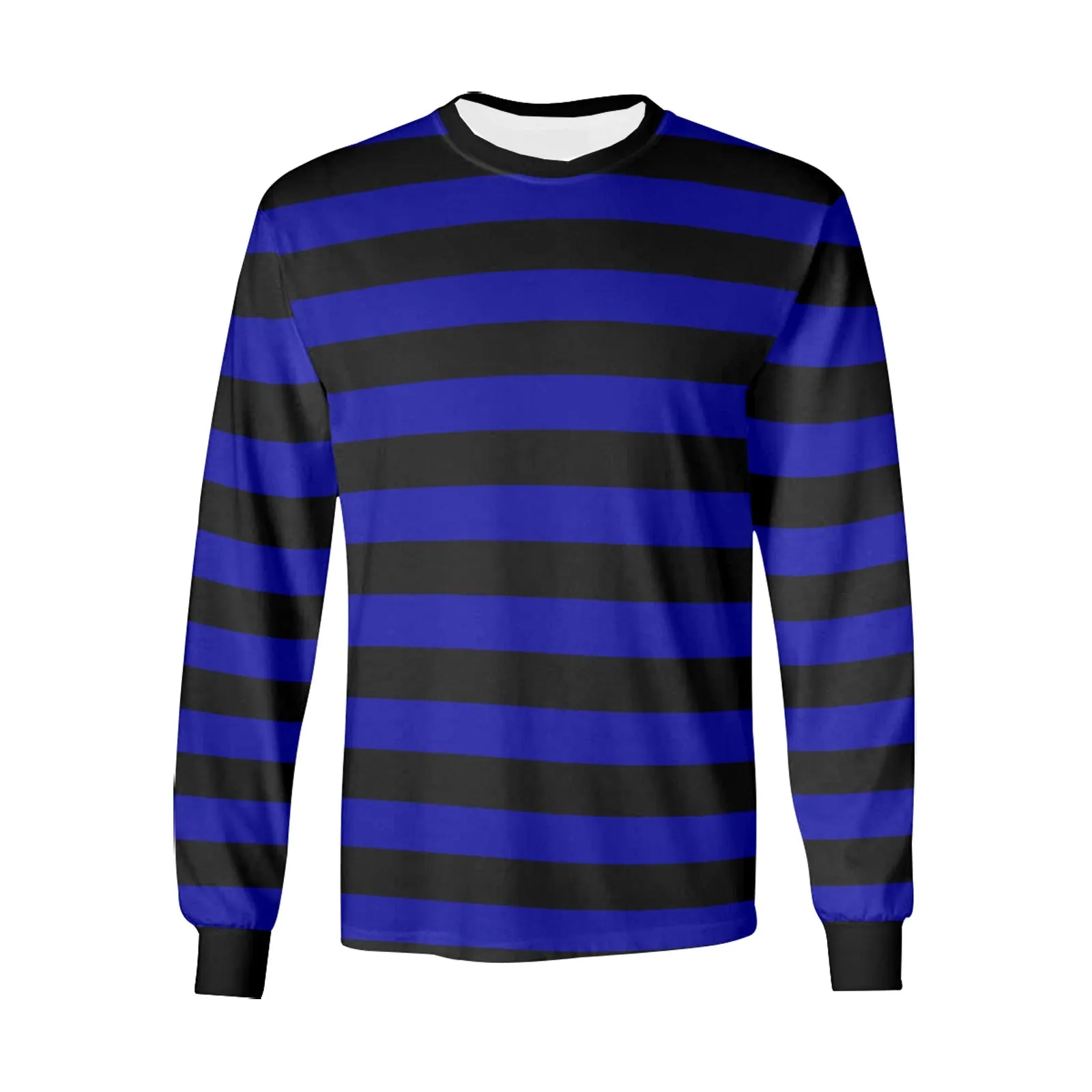 Black and Blue Men Long Sleeve Striped TShirt, Graphic Vintage Retro Broad Stripes Crewneck Unisex Women Designer Male Guys Tee Shirt