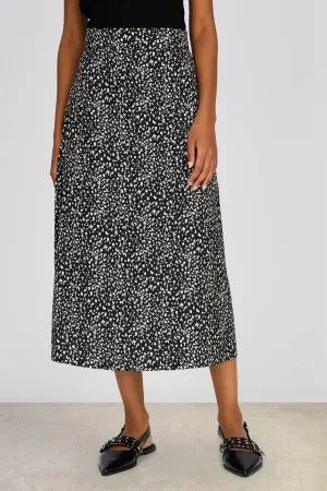 Black and white leopard print silky midi skirt