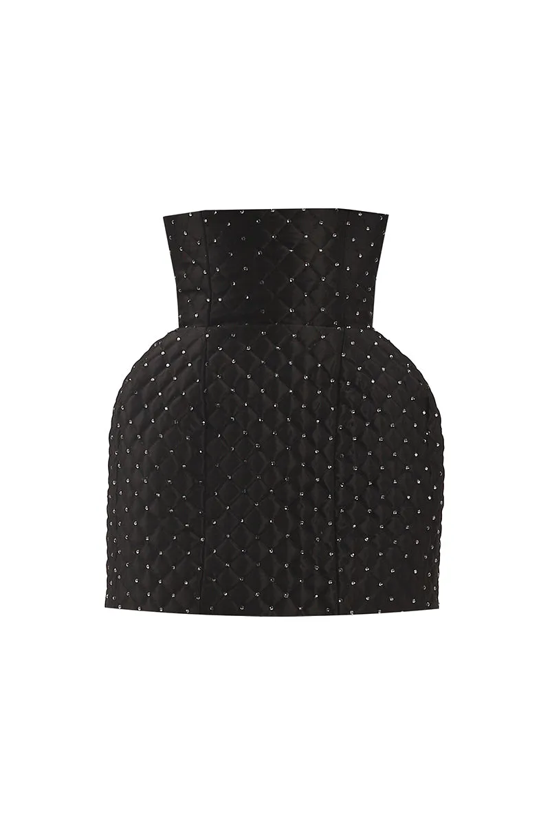 BLACK CRYSTAL QUILTED MINI SKIRT