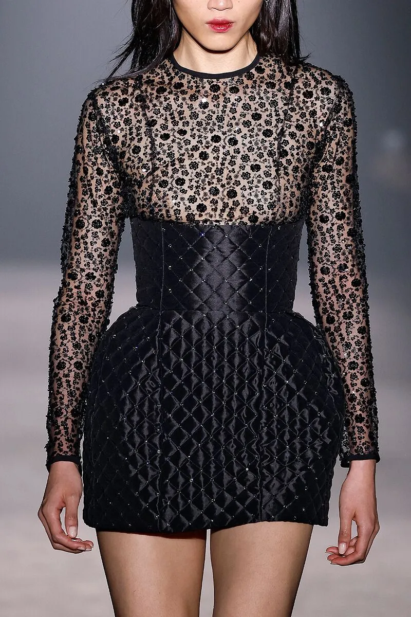 BLACK CRYSTAL QUILTED MINI SKIRT