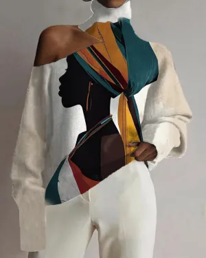 Black Ethnic Patchwork Print Sexy Cutout Top