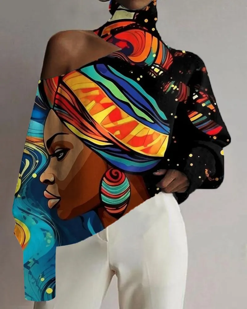 Black Girl Fashion Oil Painting Print Off-shoulder Top