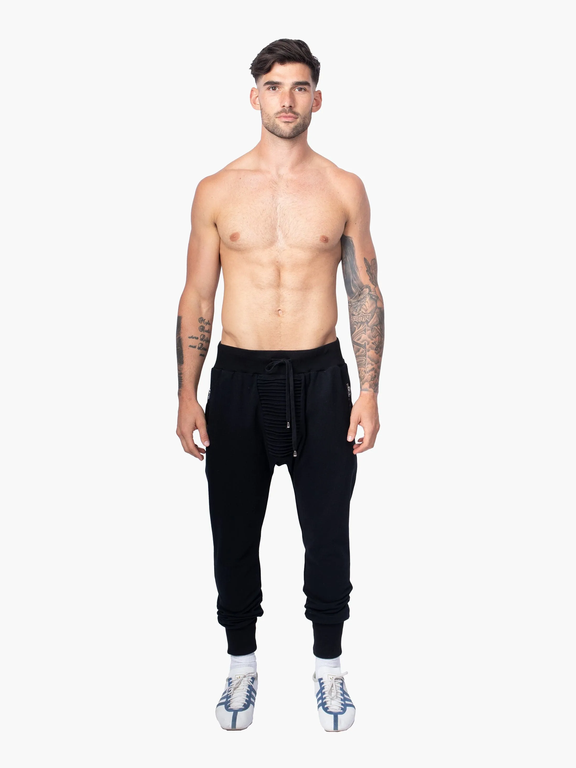 Black Joggers With Ribbed Crotch Detail