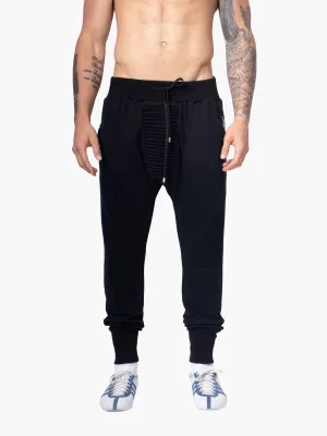 Black Joggers With Ribbed Crotch Detail