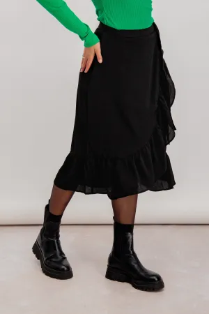 Black Leigh Frill Wrap Skirt