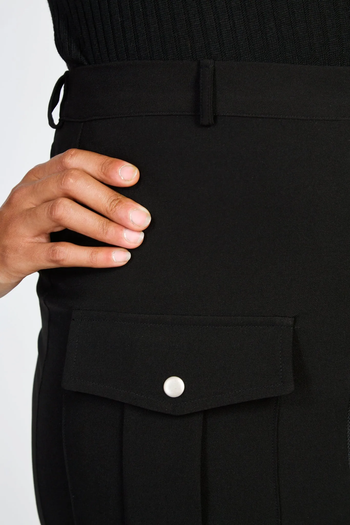 Black zip front midi skirt
