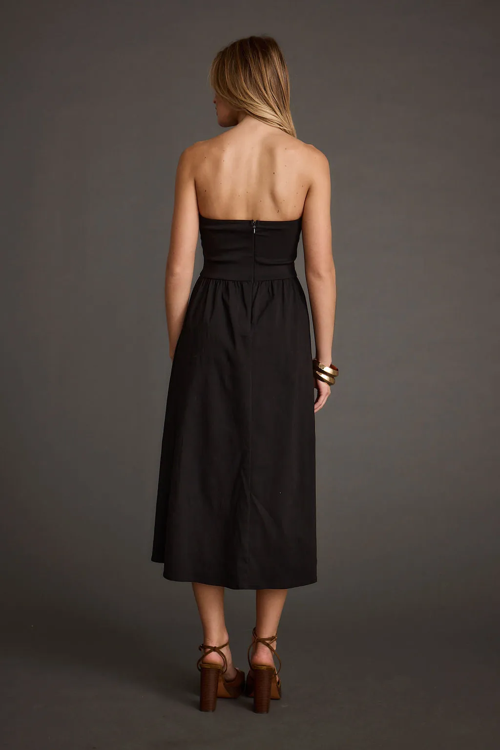 Blaire Strapless Drop Waist Midi Dress