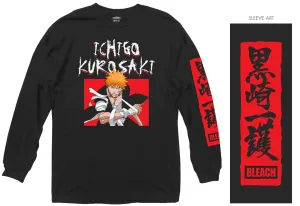 Bleach Ichigo Kurosaki Kanji Sleeves Officially Licensed Adult Long Sleeve T-Shirt