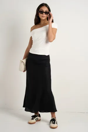 Bliss Black Linen Bias Midi Skirt