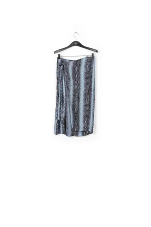 Blue and black snake-print midi skirt