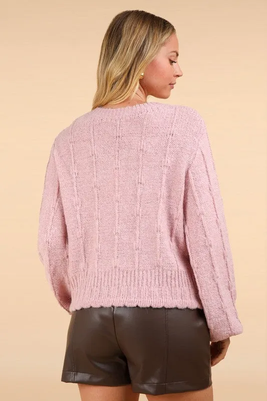 Blush Floral Button Crop Length Knit Sweater Cardigan