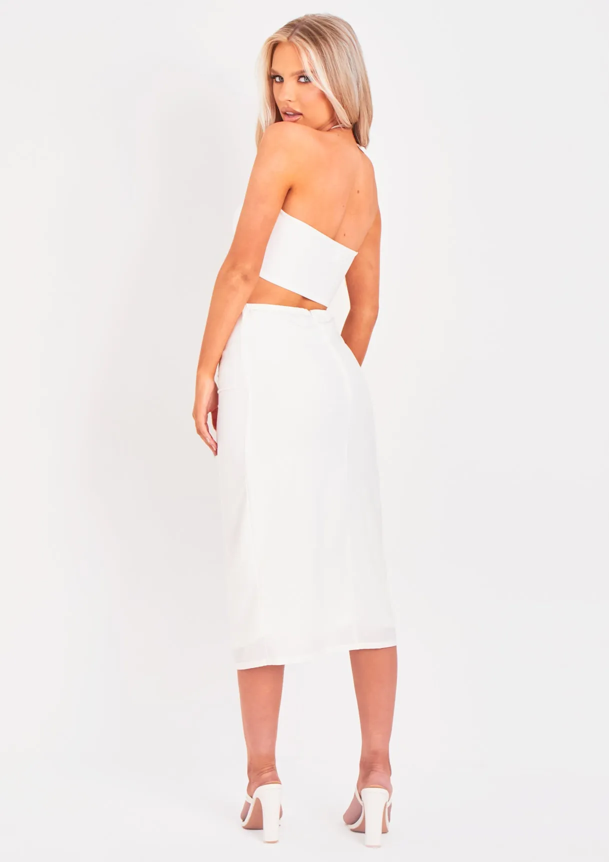 Brogan Ivory Ruched Side Split Midi Skirt
