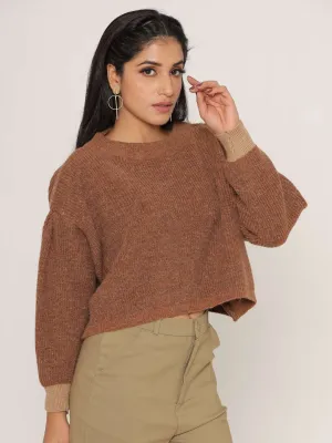 Brown Pullover with Cable Knit Design