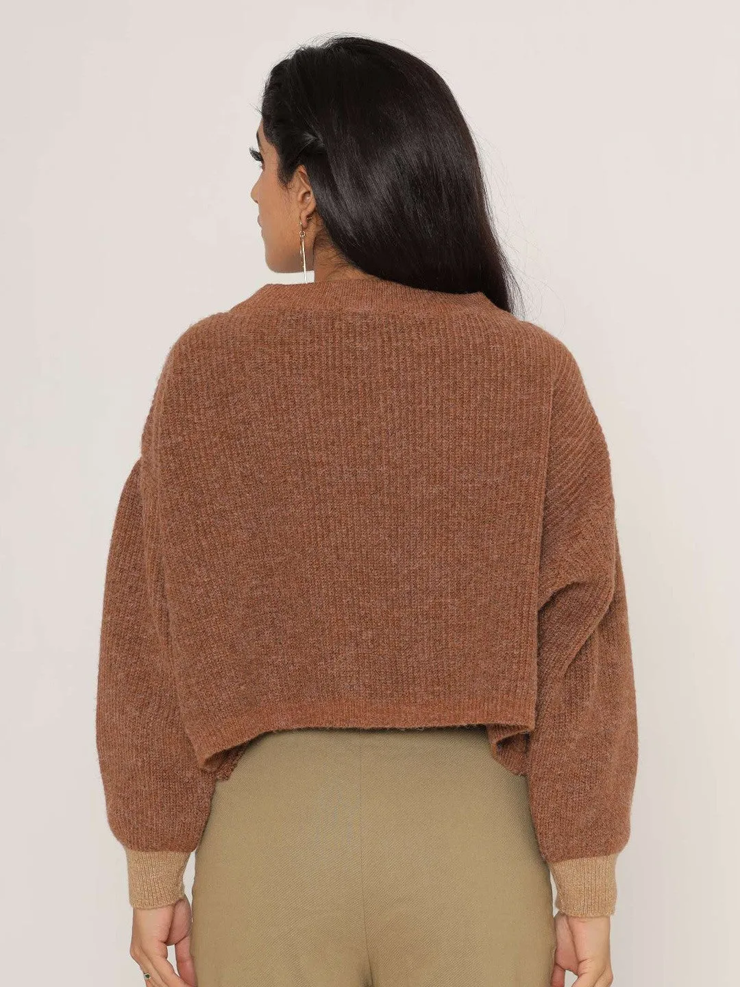 Brown Pullover with Cable Knit Design