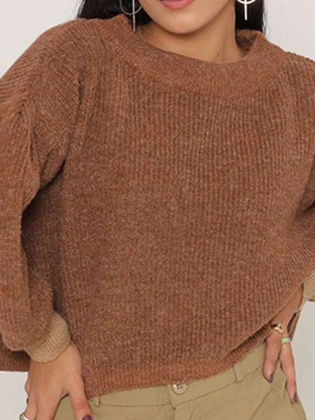Brown Pullover with Cable Knit Design