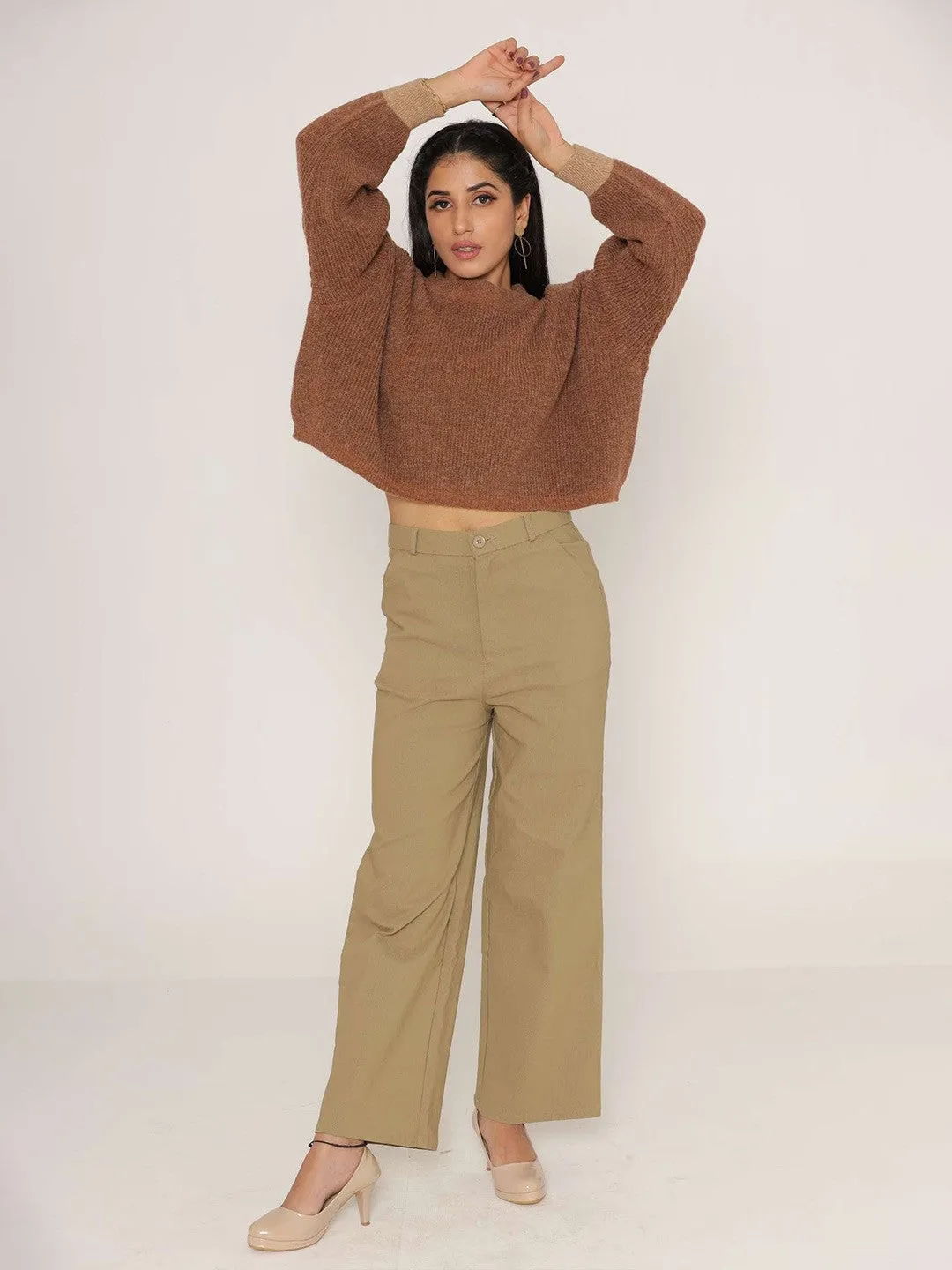 Brown Pullover with Cable Knit Design