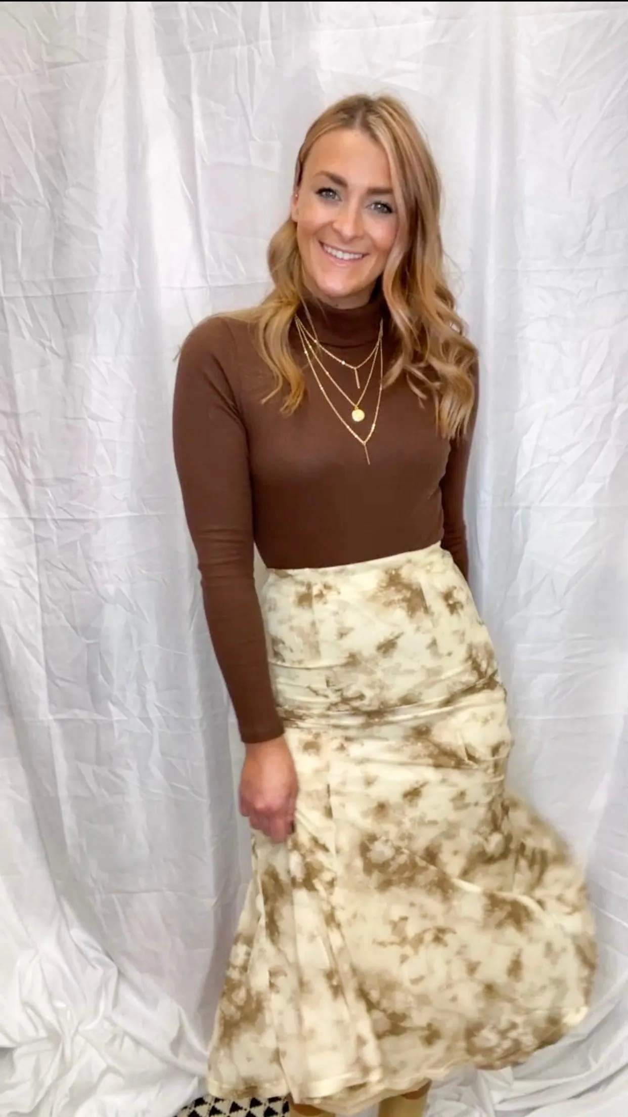 Brown/Beige Tie Dye Midi Skirt