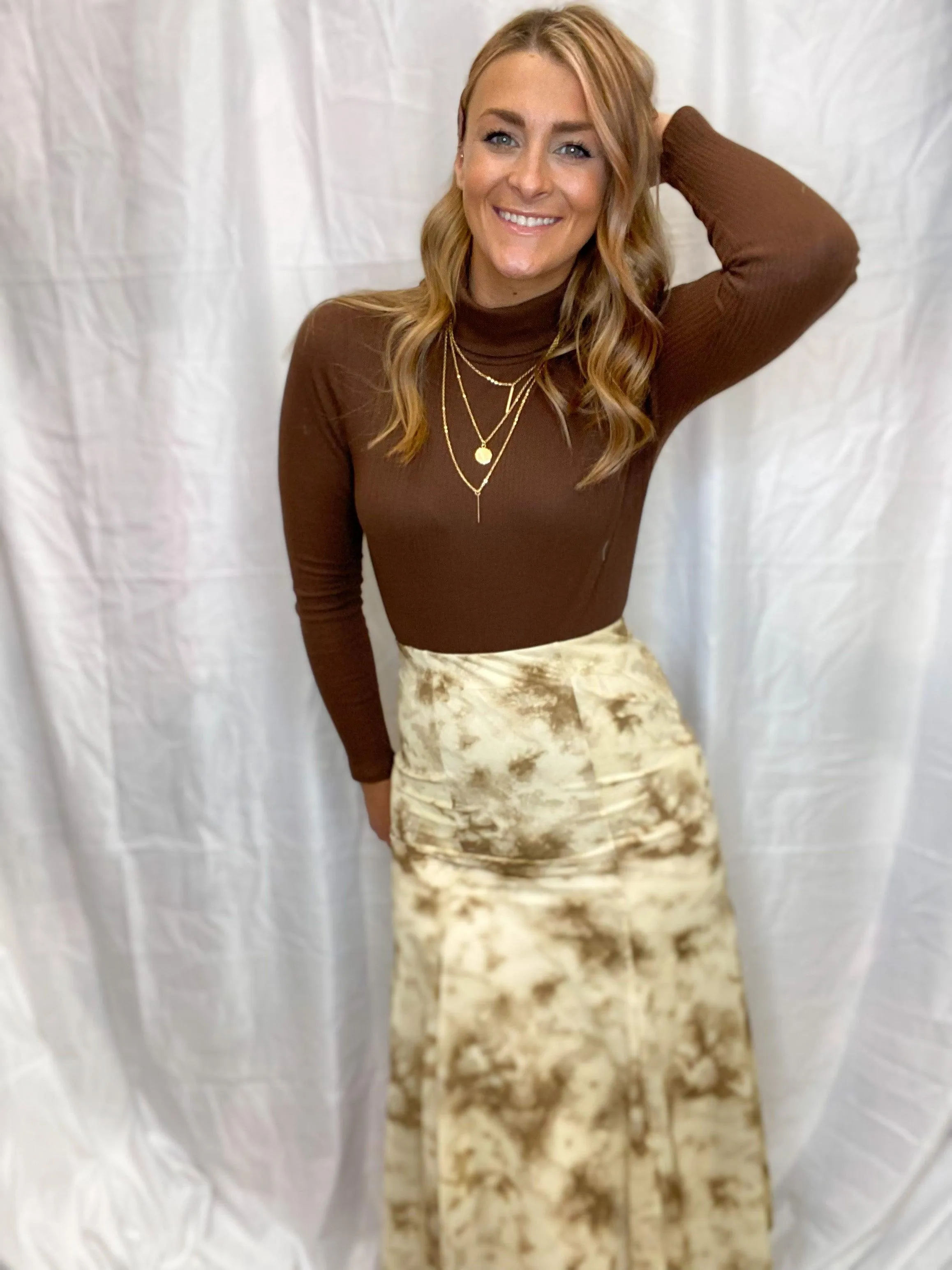 Brown/Beige Tie Dye Midi Skirt