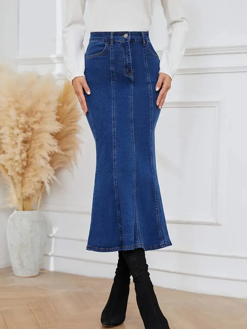 Button Detail Denim Skirt