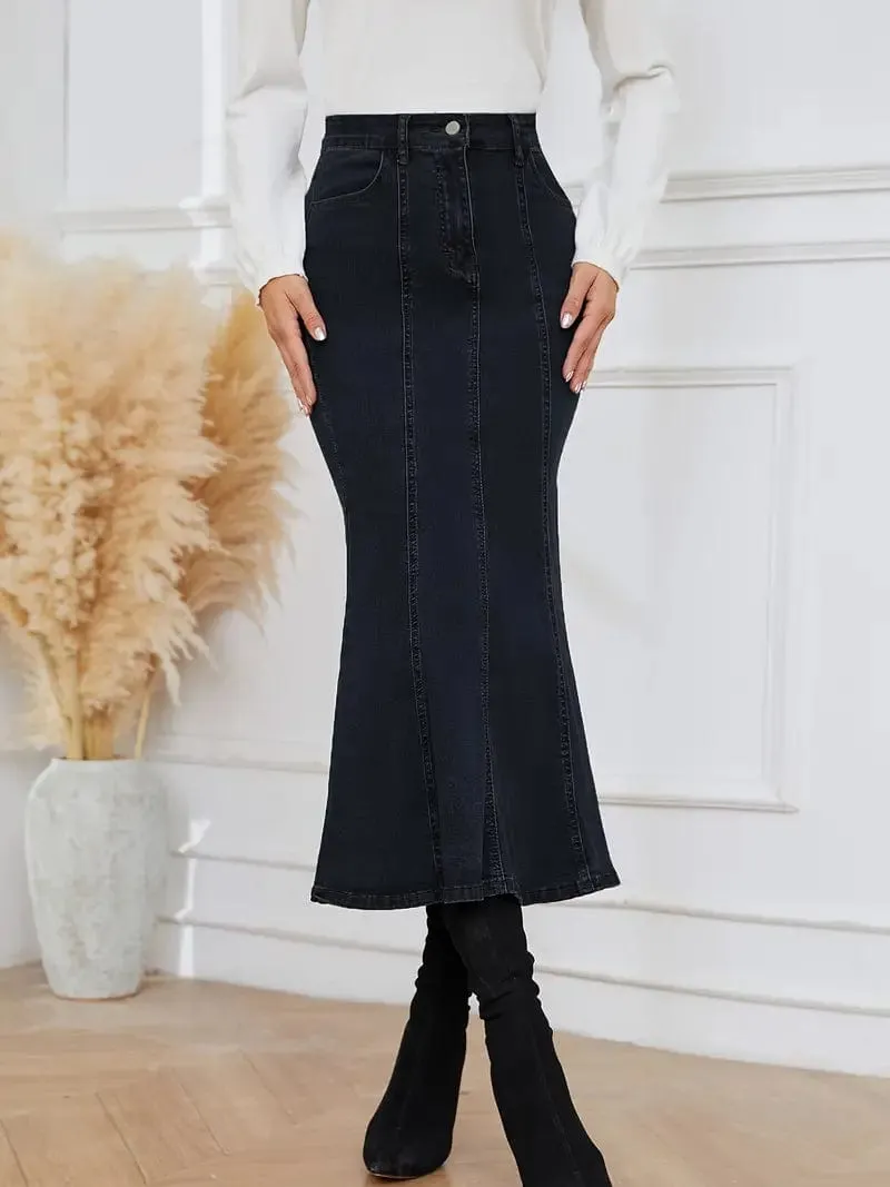 Button Detail Denim Skirt