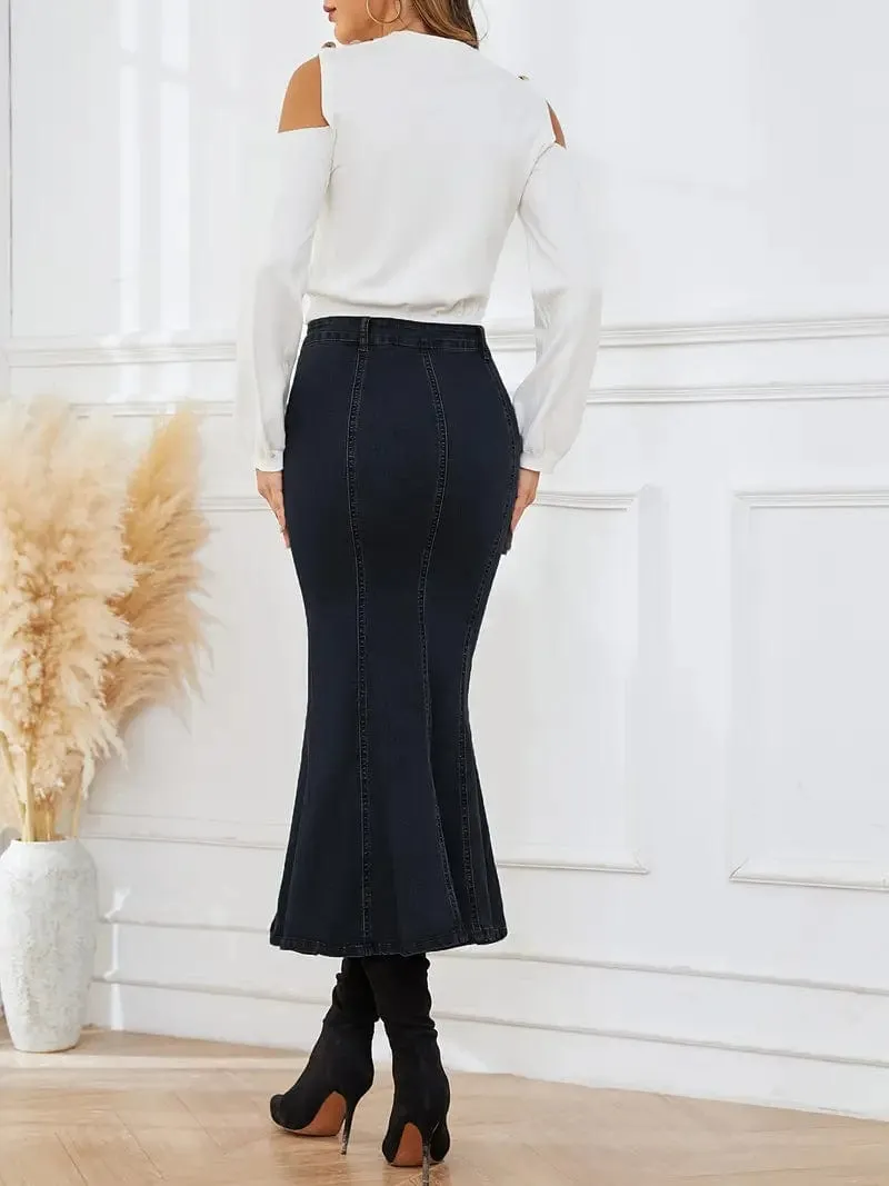 Button Detail Denim Skirt