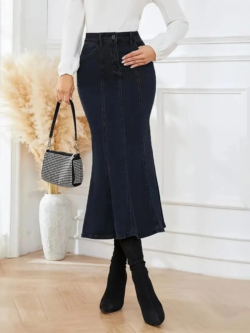 Button Detail Denim Skirt