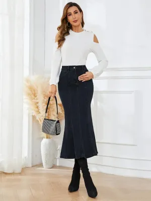 Button Detail Denim Skirt