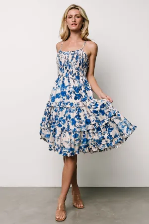 Calina Midi Dress | Ivory   Blue Floral
