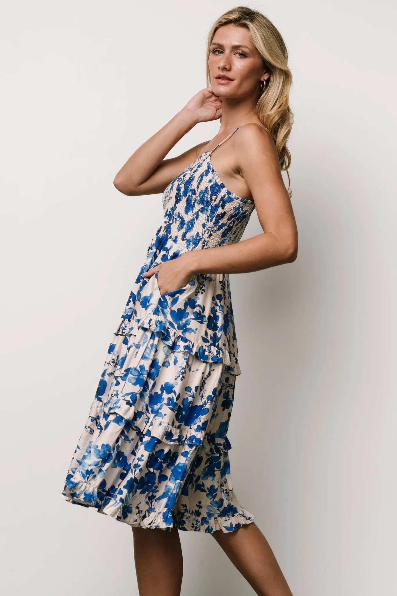 Calina Midi Dress | Ivory   Blue Floral