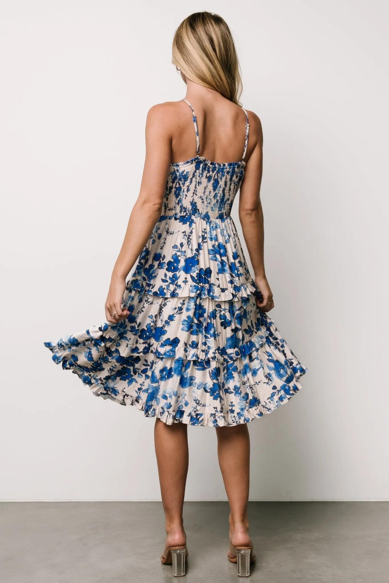 Calina Midi Dress | Ivory   Blue Floral