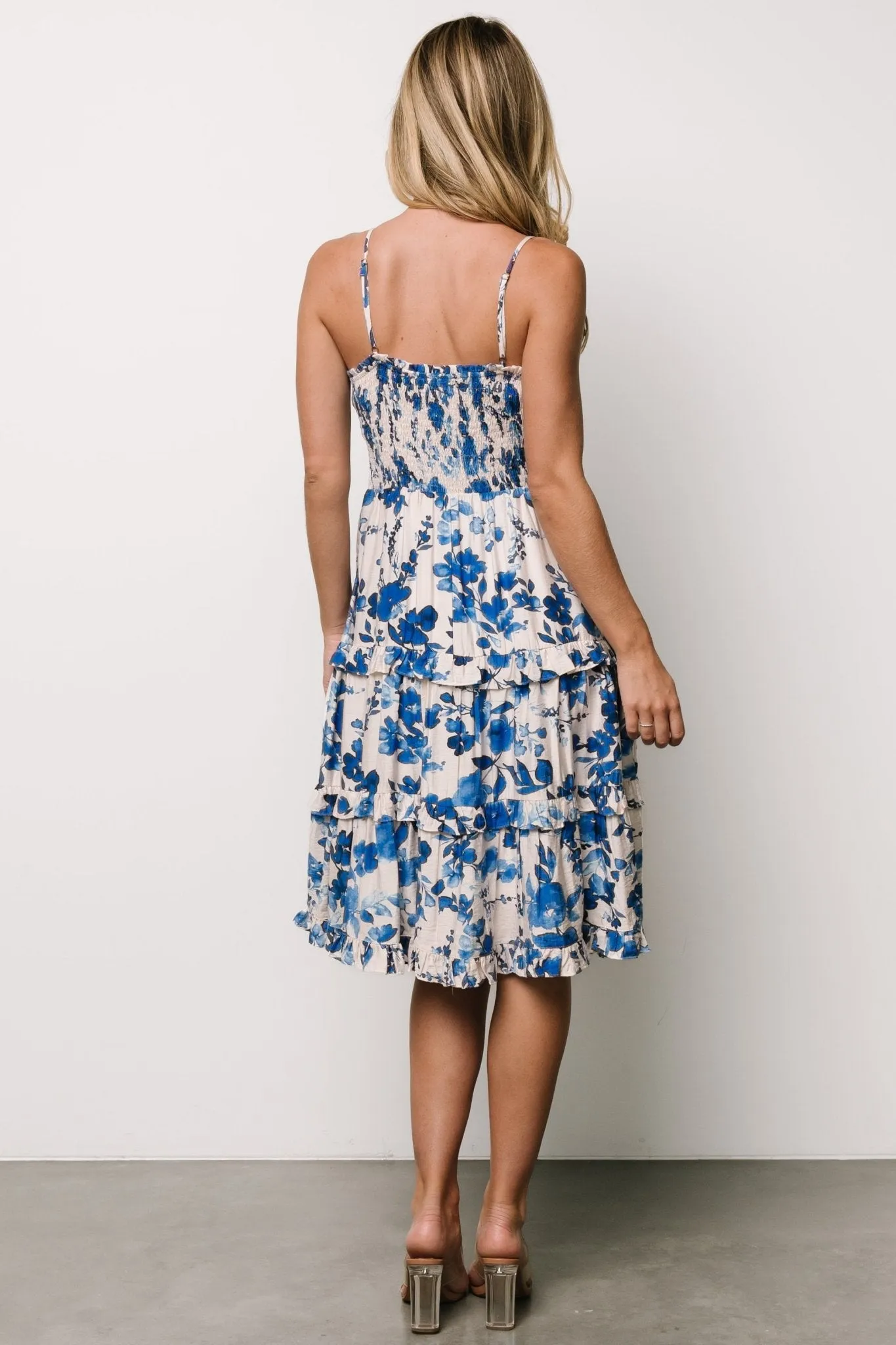 Calina Midi Dress | Ivory   Blue Floral