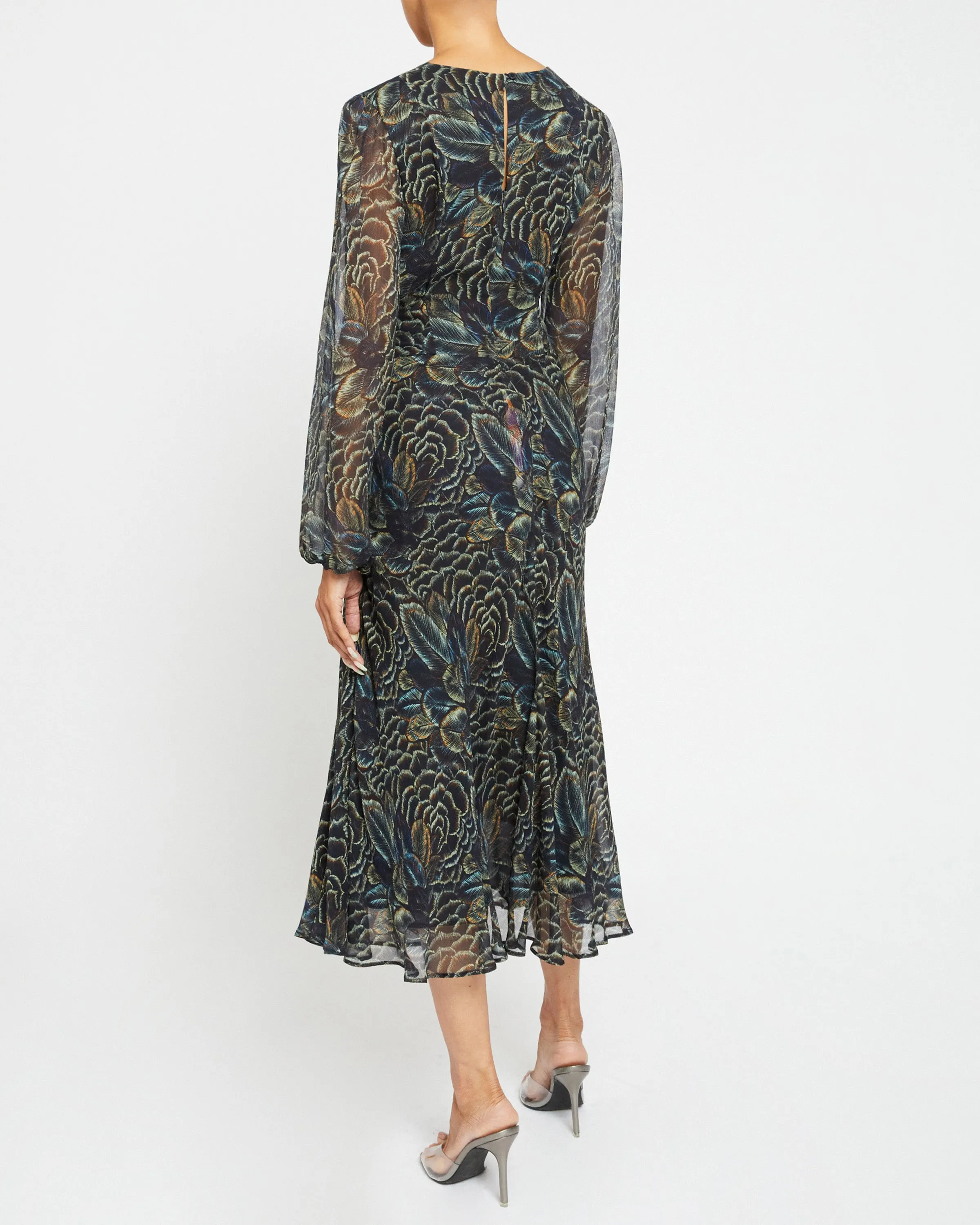 CALLIE Long Sleeve Fit and Flare Midi Dress