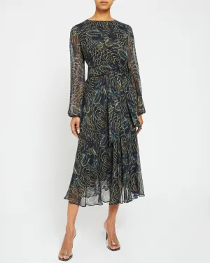 CALLIE Long Sleeve Fit and Flare Midi Dress