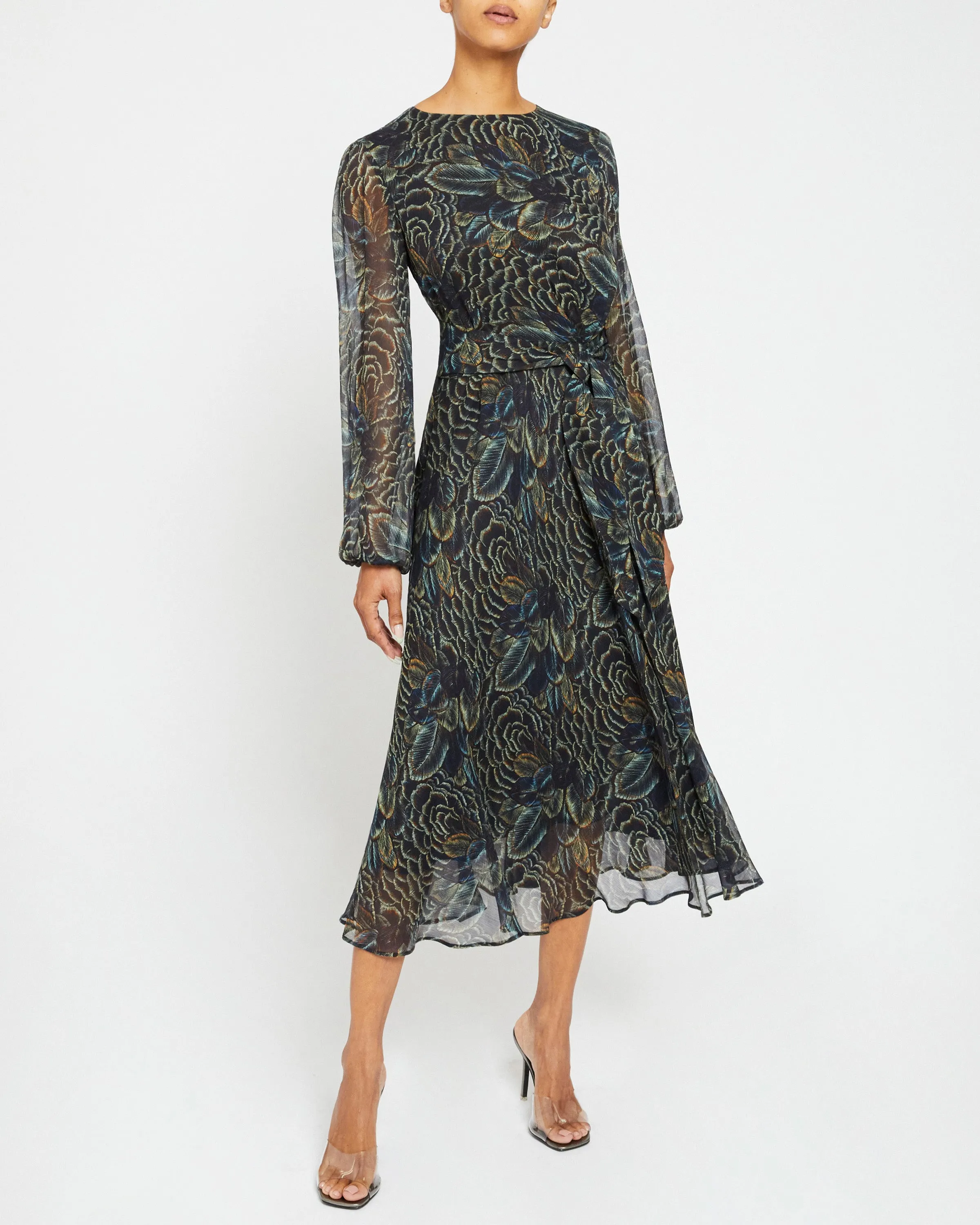 CALLIE Long Sleeve Fit and Flare Midi Dress