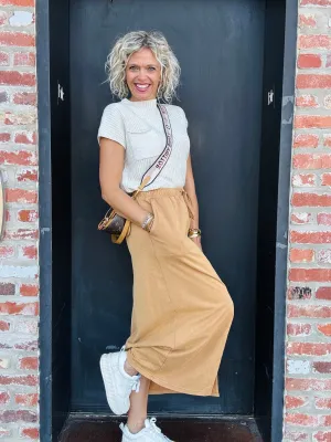 Camel Midi Terry  Skirt