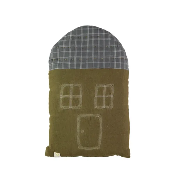Camomile London Midi House Cushion – Olive/Ikat Pebble