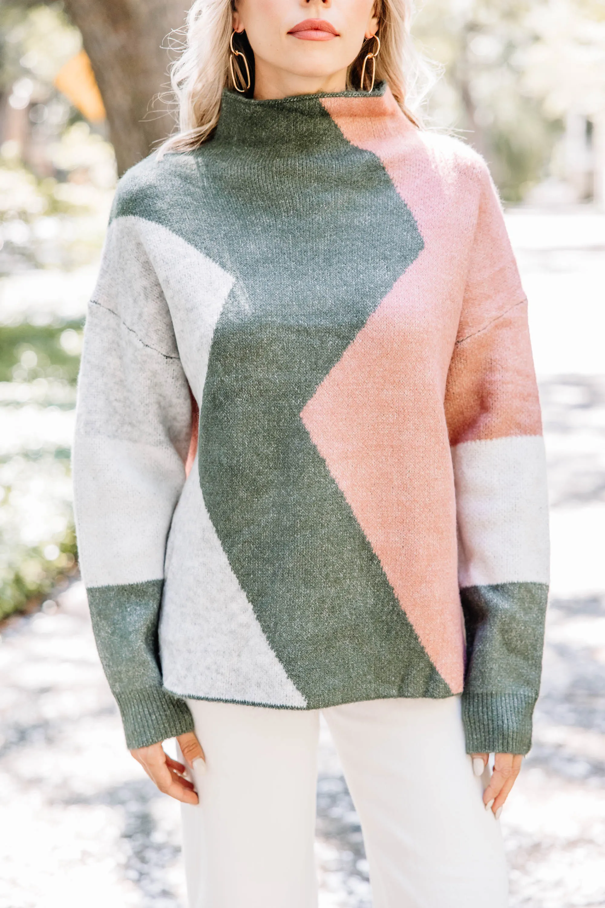 Can't Move On Forest Green Colorblock Sweater