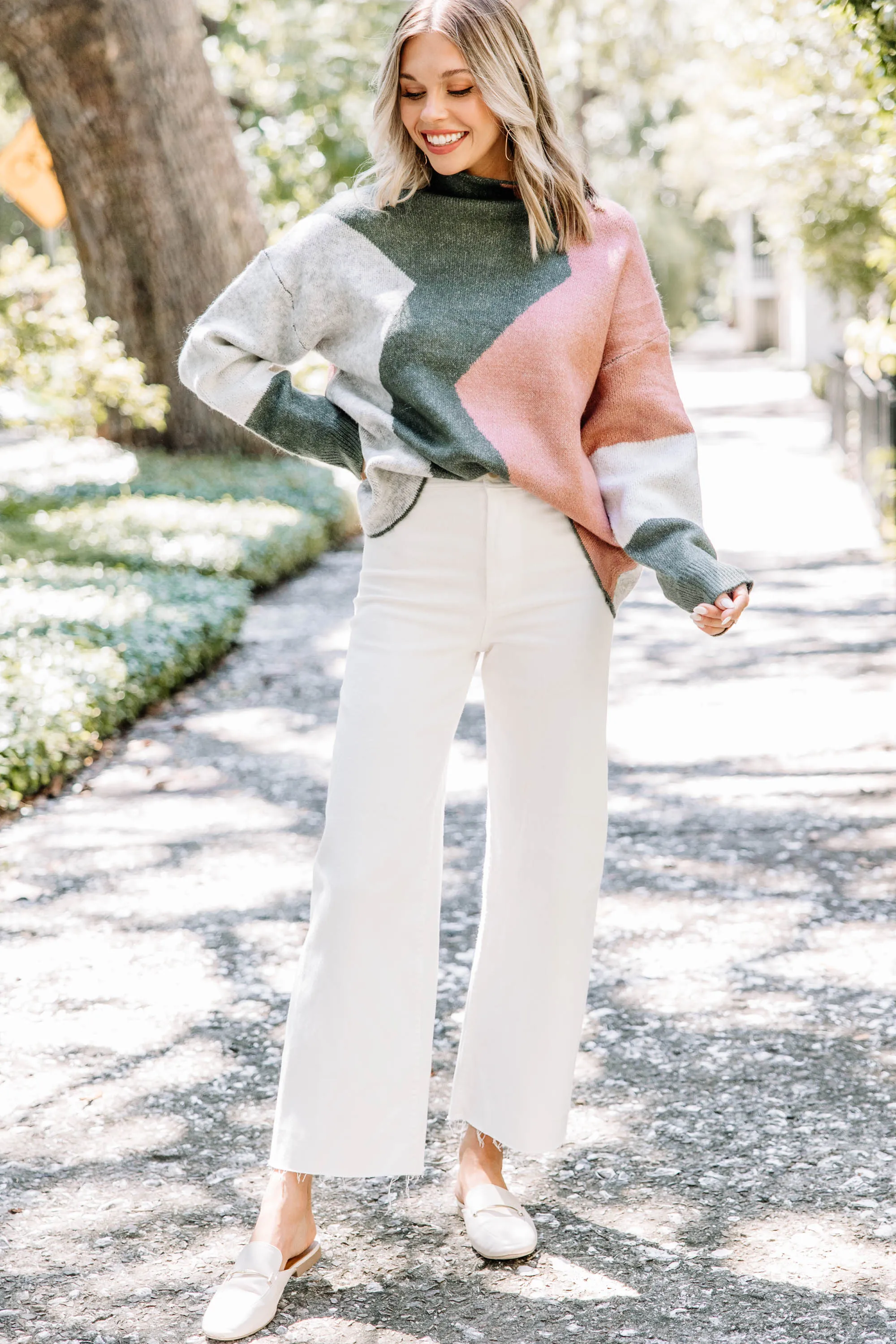 Can't Move On Forest Green Colorblock Sweater