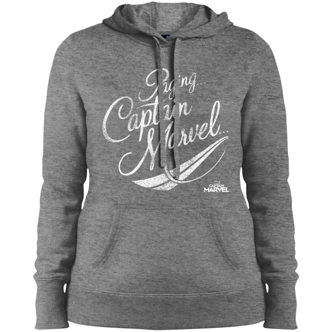 Captain Marvel Paging Distressed Cursive Women Hooded Sweatshirt