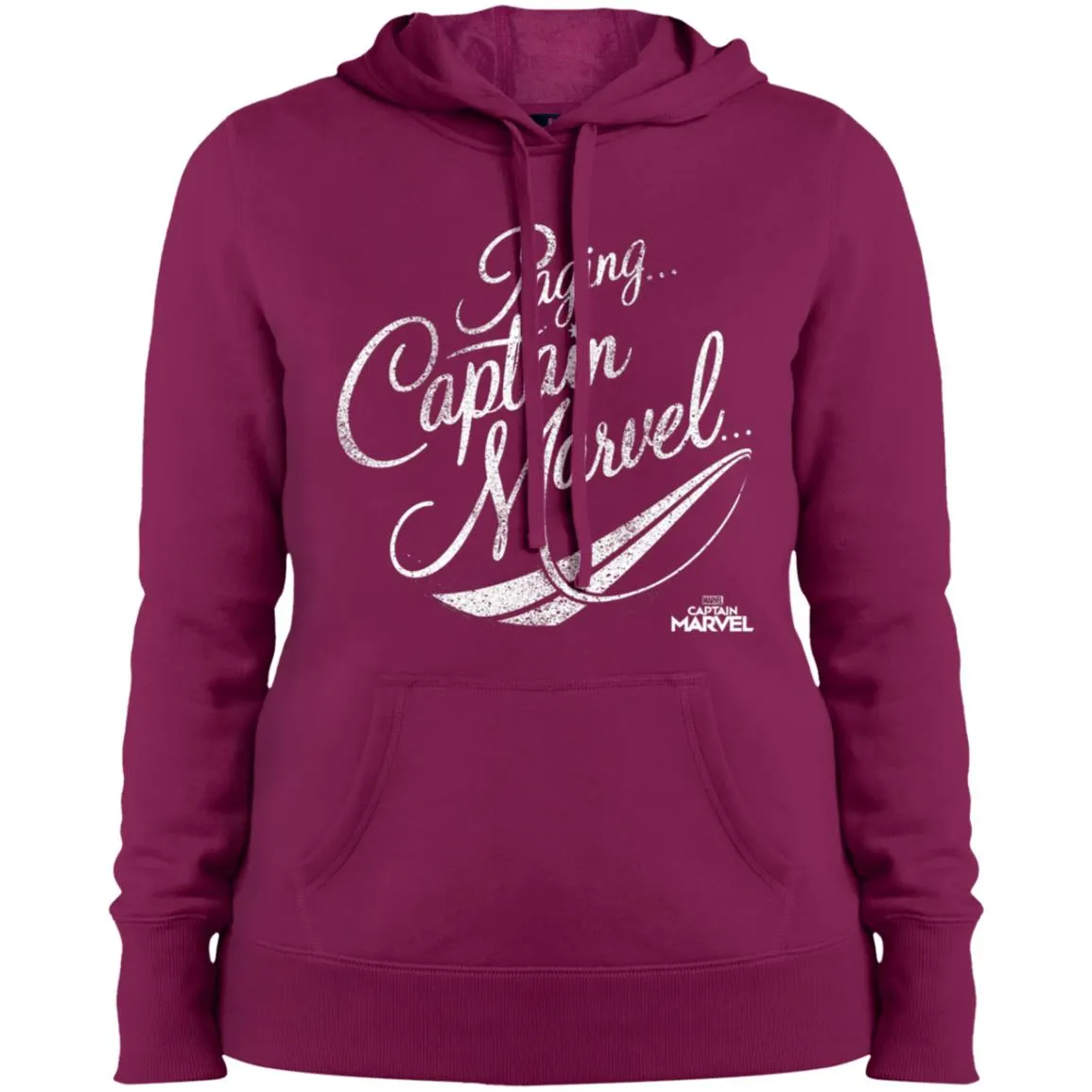 Captain Marvel Paging Distressed Cursive Women Hooded Sweatshirt