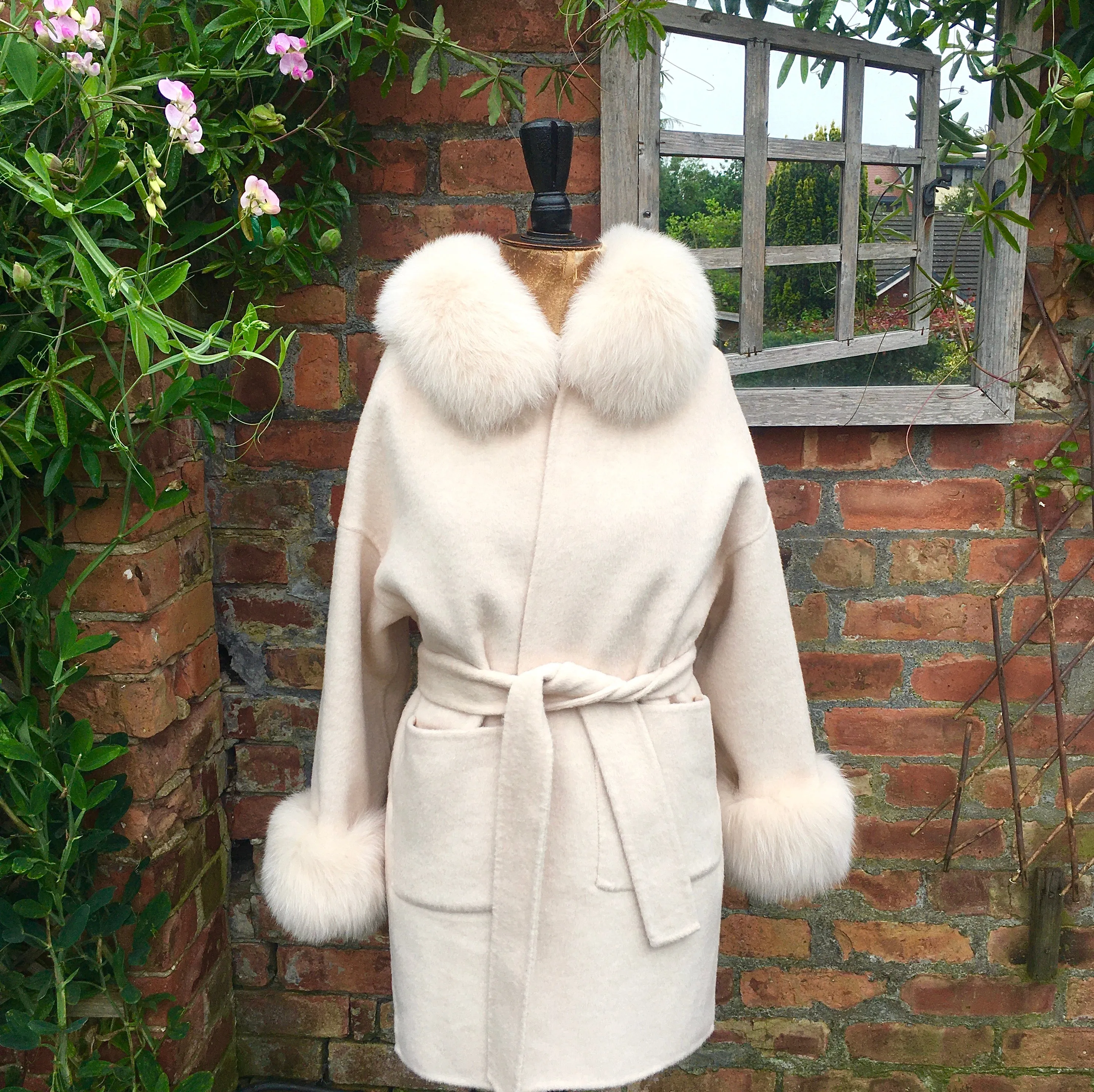 Cashmere Belted Coat with Fur Trim