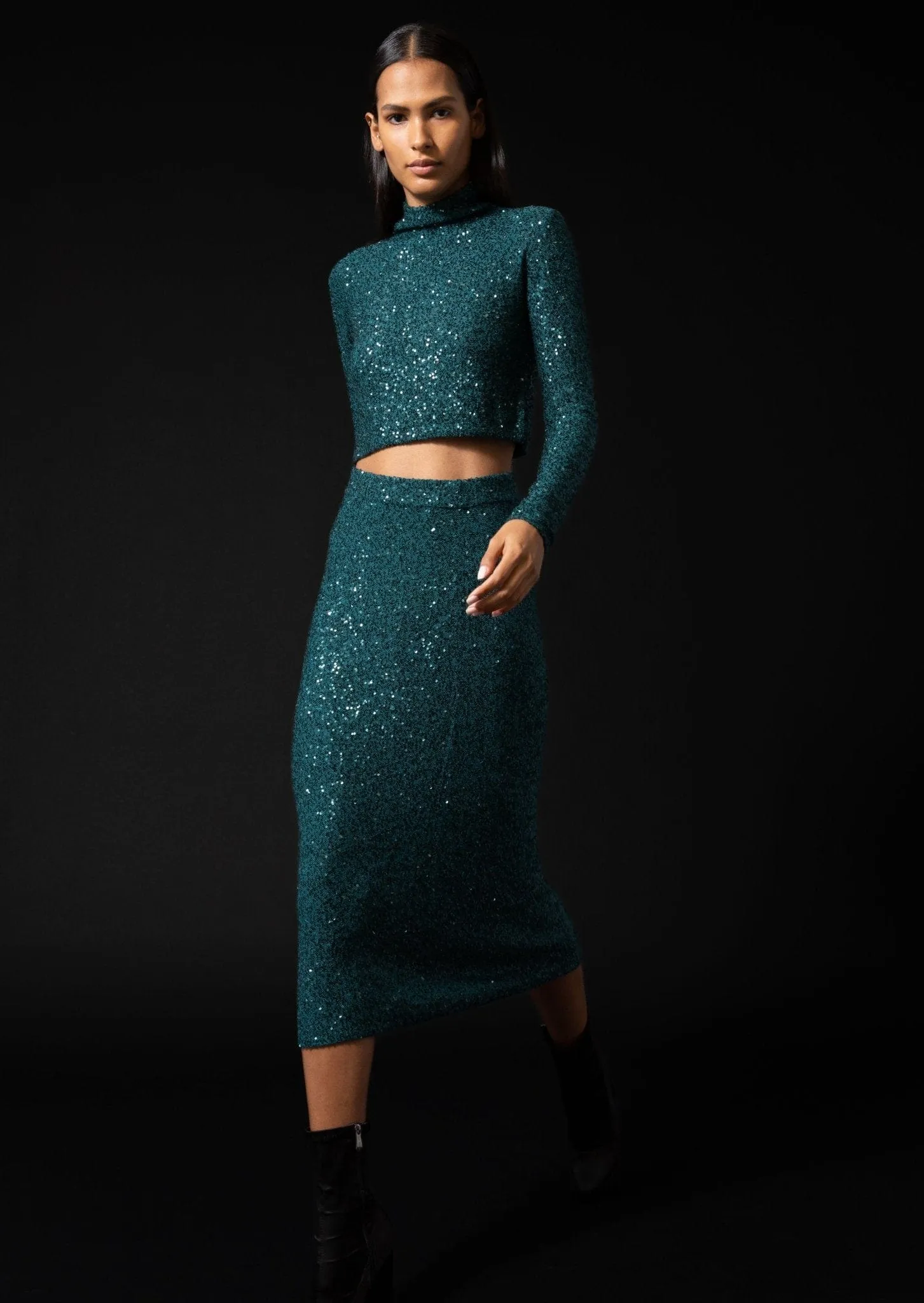 Cashmere Sequin Midi Skirt