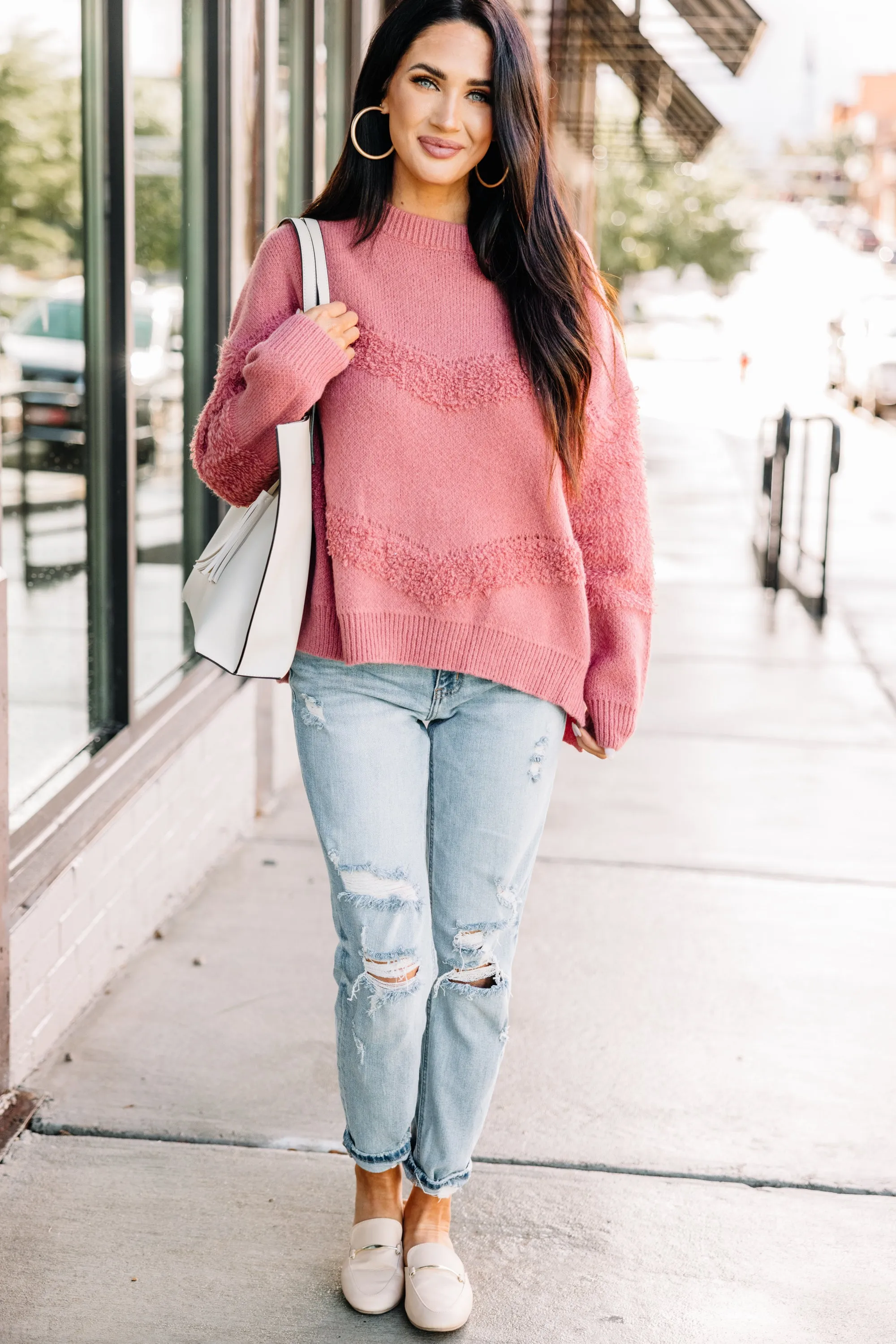 Catch Your Eye Marsala Pink Textured Sweater